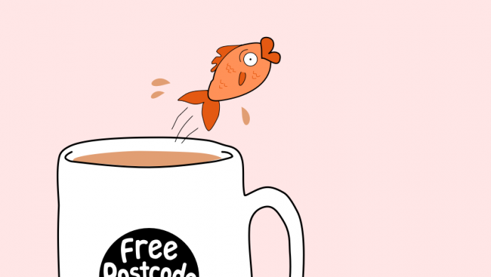 fish jumping out of a mug of tea